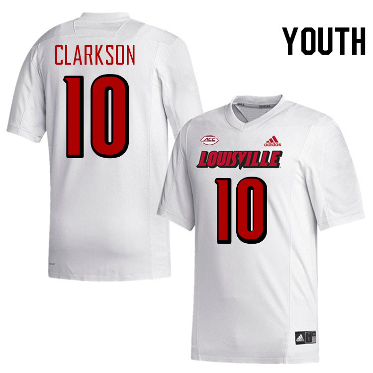 Youth #10 Pierce Clarkson Louisville Cardinals College Football Jerseys Stitched-White